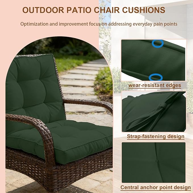 2 Piece Outdoor Patio Chair Cushions, Fade Resistant Outdoor Cushions for Patio Furniture, 6 inch Thickened Rocking Chair Cushions Set (Deep Green, 24x24x6 inch - 2 Pieces)