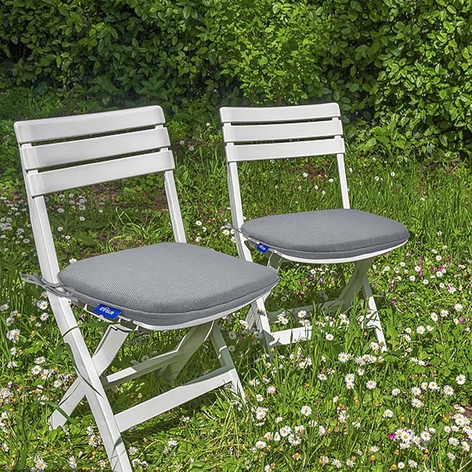 SleepMan Outdoor 17"x16" Chair Cushions with Ties Set of 2, Water Resistant All Weather U-Shape Seat Pads for Patio Garden Furniture Indoor (Set of 2, Light Grey)