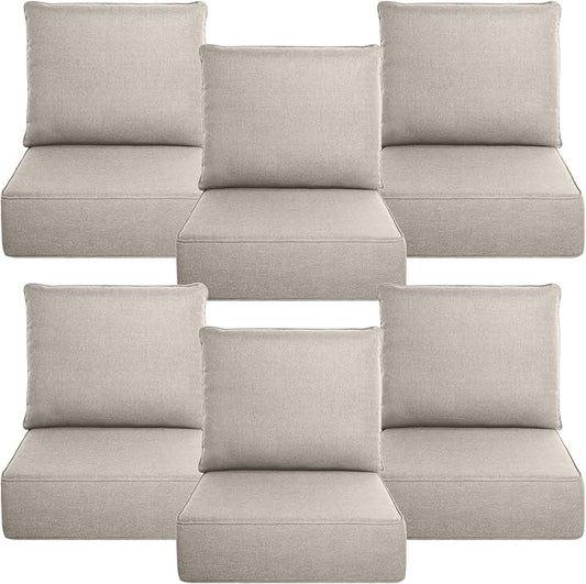 Belord Luxury 6" Thick Outdoor Cushion 6 Set - 22 x24 Inch 28D Sponge Filling Fade-Resistant Chair Cushion, Spill Proof Removable Patio Furniture Replacement Cushion for Sofa Bench Swing - Beige