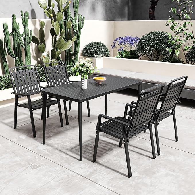 350LBS Outdoor Patio Chairs Set of 2, Patio Dining Chairs with Metal Frame, Heavy-Duty Outdoor Chairs with Armrest for Garden, Poolside, Backyard, Lawn