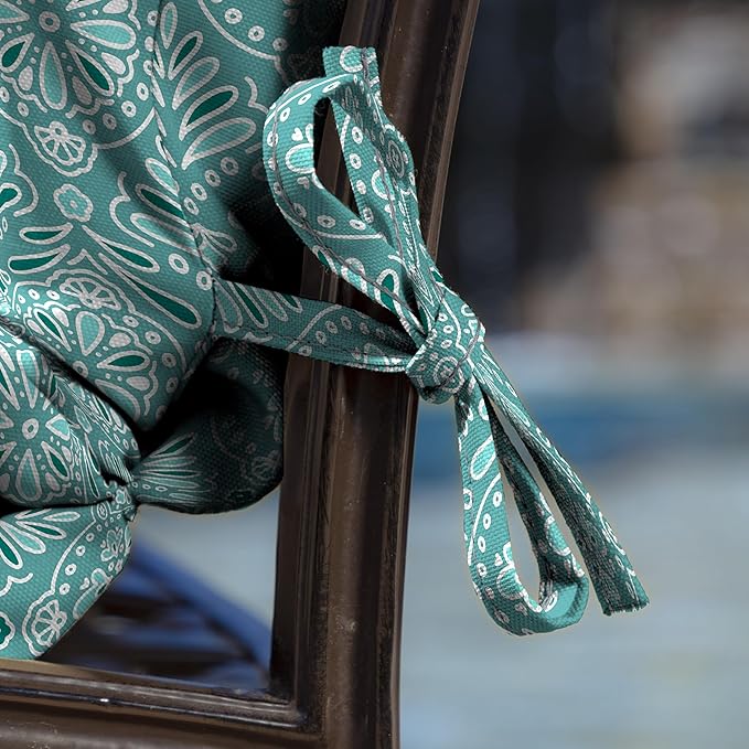 Arden Outdoor Dining Chair Cushion, 2 Pack, 20 x 20, Rain-Proof, Fade Resistant, Turquoise Daphne Medallion