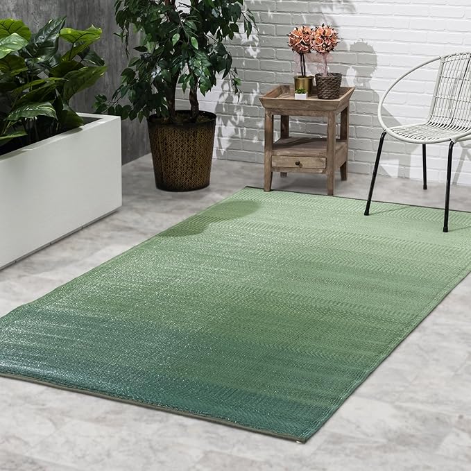 Fab Habitat Ombre Outdoor Rug - Waterproof, Fade Resistant, Crease-Free - Premium Recycled Plastic - Striped - Patio, Porch, Deck, Balcony - Big Sur - Green - 8 x 10 ft