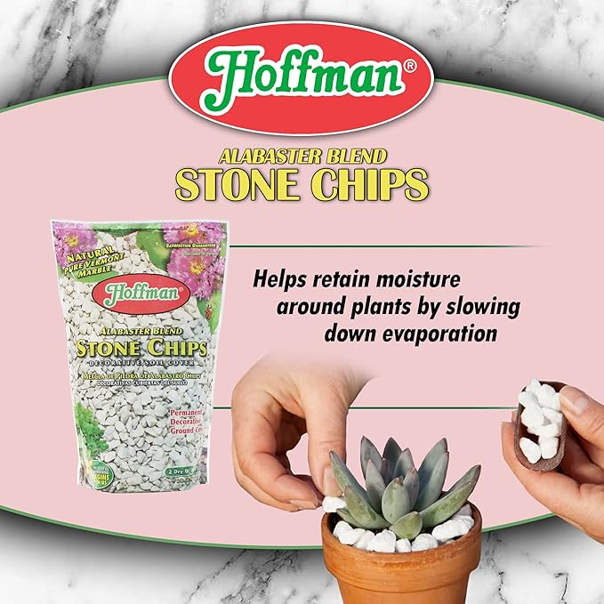 Hoffman 14102 Decorative Soil Covers Alabaster Blend Stone Chips, 2 Quarts