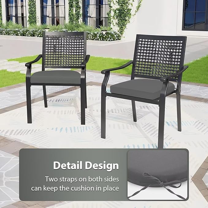 Outdoor Chair Cushion Set of 4, 17 x 16 Inch Patio Chair Cushions for Outdoor Furniture, Water Resistant Outdoor Patio Chair Cushions with Non-Slip Ties(Dark Gray)