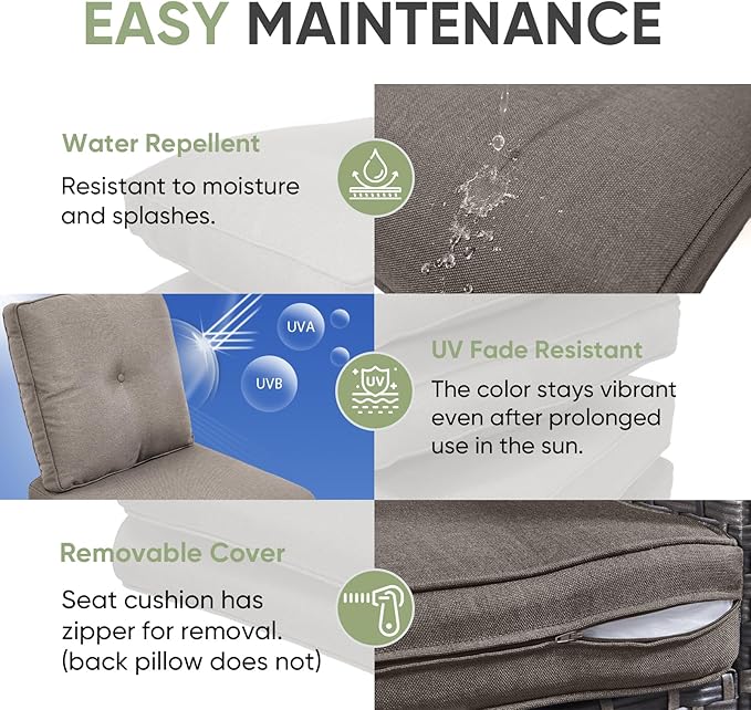Outdoor Chair Cushion Set, 22" x 25" Deep Seat Cushion, Patio Chair Cushions for Outdoor, Include 1 Seat Cushion and 1 Back Cushion, Warm Grey