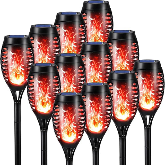 Toodour Solar Torch Flame Lights, 12 Pack Solar Lights Outdoor with Flickering Flame, Waterproof Patio Light Landscape Decoration Lighting for Garden, Lawn, Yard, Outdoor Decorations - Red
