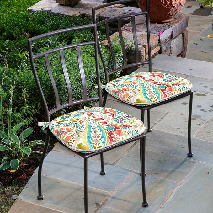 Outdoor Chair Cushions Set of 4, Water Resistant Patio Chair Pads with Ties, Seat Cushions for Home Garden Furniture Decoration, 16"x17", Pretty Paisley