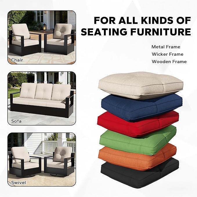 Joyside Outdoor Chair Cushions Set, 22x25/22x24 Inch Patio Furniture Deep Seat Cushions, Water Resistant & Thick Cushion, Outdoor Replacement Cushions for Seat and Sofa