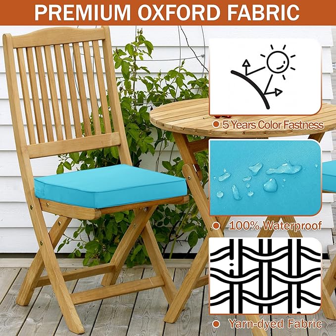 Outdoor Chair Cushions 18.5x16 Inch Water Resistant Patio Chair Cushions with Tie 3 Year Color Fastness Thick Outdoor Seat Cushion for Patio Furniture Teal Set of 4