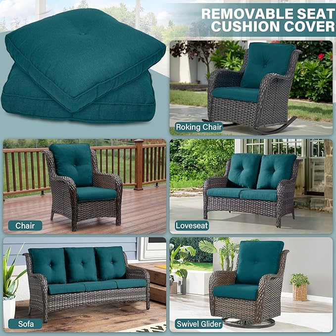 Outdoor Chair Cushions 9 Sets - 22 * 24" Patio Furniture Cushion with Removable Cover, 28D High Density Sponge Filling Outdoor Patio Cushion for Chair, Rocker, Sofa and Loveseat - Turquoise