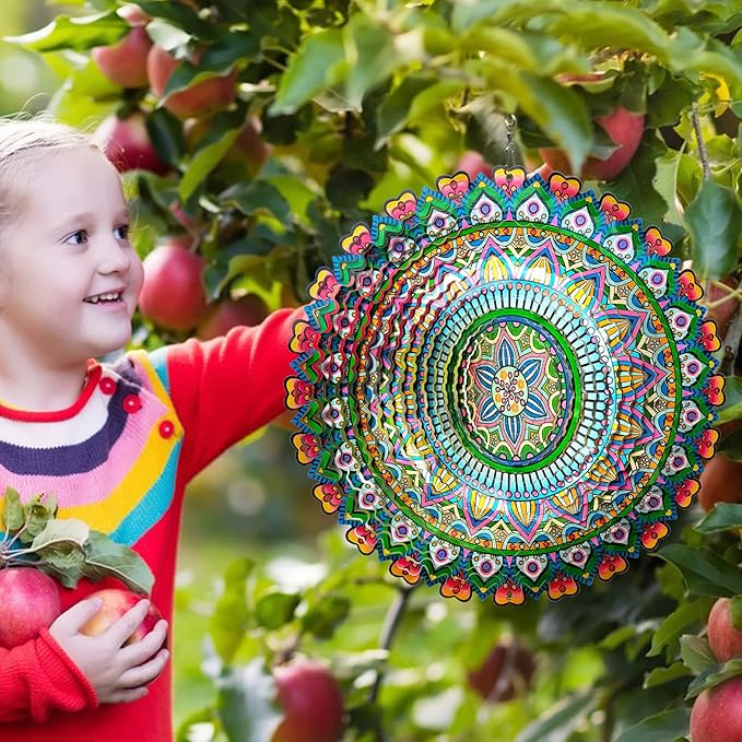 Mandala Rich Love Wind Spinner - 3D Kinetic Wind Spinners | 12″ Laser Cut Stainless Steel Hanging Sculpture & Catcher for Outdoor Garden Yard Decor | Mandala Gifts for Mom, Dad, Women, Men