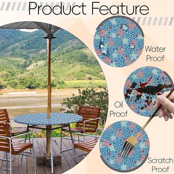 Fitted Circular Outdoor Table Cloth with Umbrella Hole and Zipper Patio Vinyl Stain Resistant Cover for 45-54" Tables Housewarming Home Gifts for Camper Gardener Womens Mans Who Want Nothing