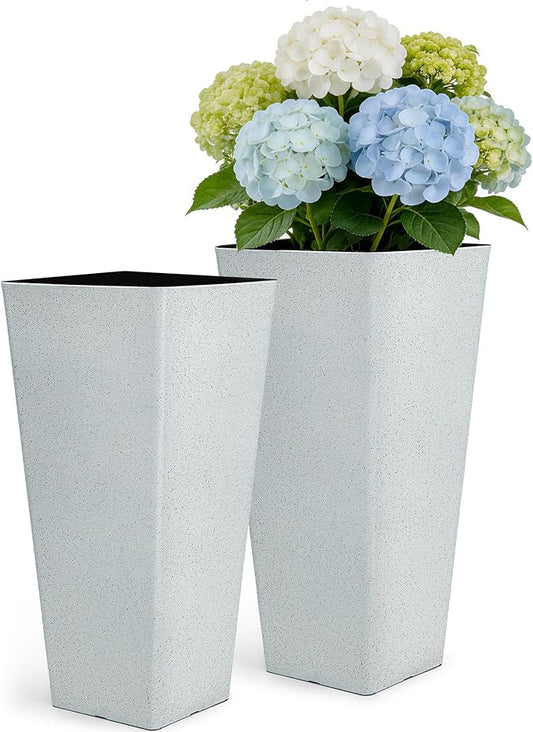 28" Tall Planters for Outdoor Plants, Extra-Large White Flower Pots for Blaconl, Porch, Living Room Corner, Garden, Patio, Deck Decor