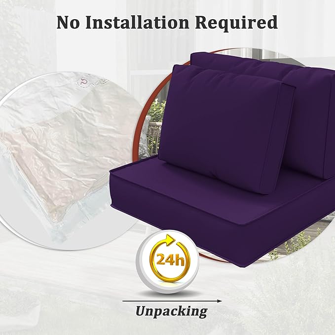 14-Piece Outdoor Cushions for Patio Furniture Thick Outdoor Chair Cushions 5" Foam High-Density Water-Resistant Deep Seat Cushion for 6-Seat Sectional Sets Liner&Cover Purple