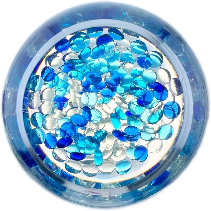 CYS EXCEL Blue Mix Glass Gemstone Beads Vase Fillers (6 LBS) Flat Marble Beads Multiple Color Choices Aquarium Decor Rocks Floral Stones Decorative Mosaic Gem Pebbles