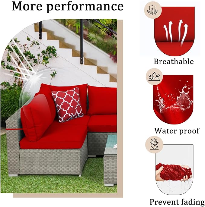 14 Pieces Outdoor Sectional Replacement Cushions for Patio Furniture, 4in Thick Outdoor Sofa Cushions for 6 Seat, Waterproof Deep Seat Couch Patio Cushion Set (Red)
