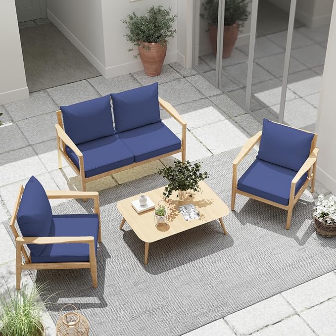 Outdoor Chair Cushions Set of 4, 24 x 24 Inch Patio Furniture Cushions with Splash-Proof Covers, Outdoor Cushions for Patio Furniture Replacement, Navy Blue