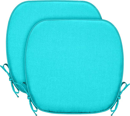 SleepMan Outdoor 17"x16" Chair Cushions with Ties Set of 2, Water Resistant All Weather U-Shape Seat Pads for Patio Garden Furniture Indoor (Set of 2, Peacock Green)