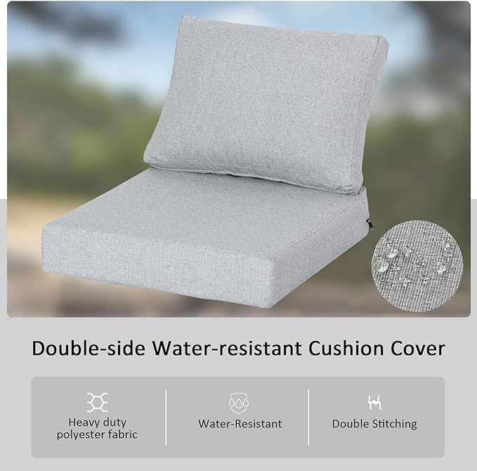23.5"x27" Outdoor Deep Seat Patio Cushions Set of 2, Deep Seat Bottom Resilient Foam Filling Water-Resistant Stain-Resistant UV Resistant Weather Resistant with YKK Zippers, Stone Grey