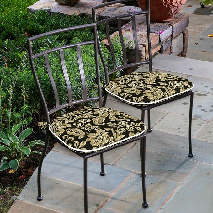 Outdoor 16"x17" Chair Pads Set of 4, Water Resistant Patio Chair Cushions with Ties, Seat Cushions for Home Garden Furniture Decoration, Jacobean Black
