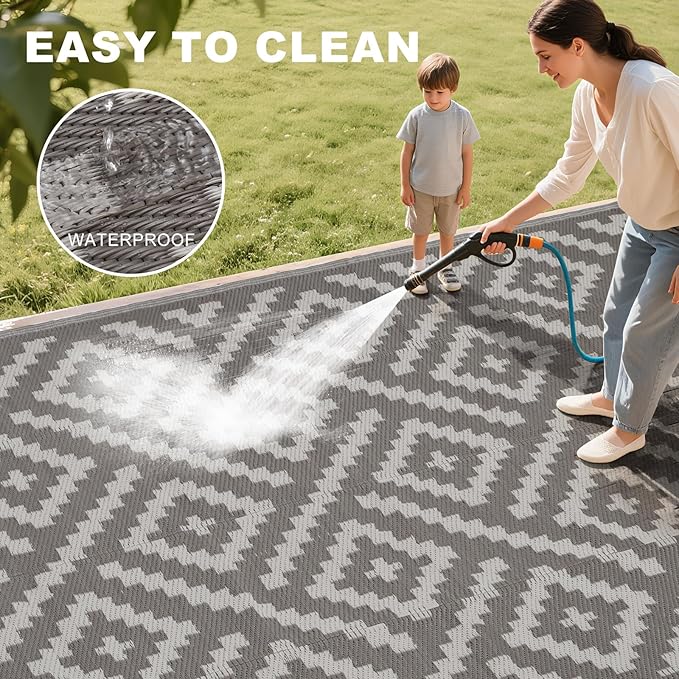 RURALITY Outdoor Rugs 5x8 Feet for Patios Clearance,Plastic Straw Waterproof Mats for Backyard,Porch,Deck,Balcony,Coffee&Beige