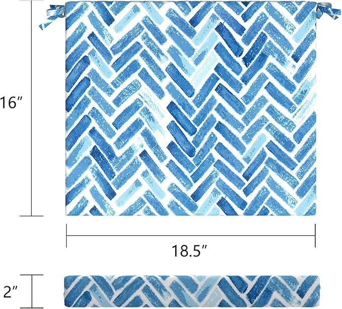 LVTXIII Outdoor Chair Cushions, Fade-Resistant Patio Furniture Cushions Outdoor Square Corner Chair Pads with Ties for Dining Chairs and Garden Furniture Decoration, 18.5"x16"x2" Set of 4, Blue Bricks