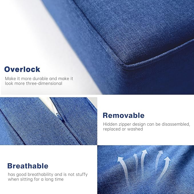 Belord Luxury 6" Thick Outdoor Cushion 4 Set - 22 x24 Inch 28D Sponge Filling Fade-Resistant Chair Cushion, Spill Proof Removable Patio Furniture Replacement Cushion for Sofa Bench Swing - Blue