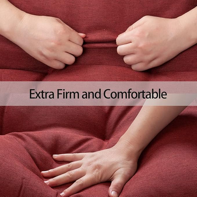FUNHOME Outdoor Bench Cushion 48 x18 inch with Non-Slip Grips,Water Resistant Porch Swing Cushion,Bench Pillow Pads,Tufted Cushions for Patio Garden Furniture,48" Seat Cushions(Dark Red)