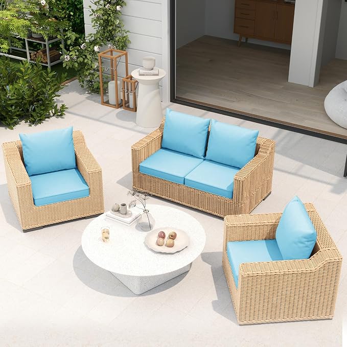 Outdoor Chair Cushions Set of 4, 22 x 22 Inch Patio Furniture Cushions with Splash-Proof Covers, Outdoor Cushions for Patio Furniture Replacement, Lake Blue
