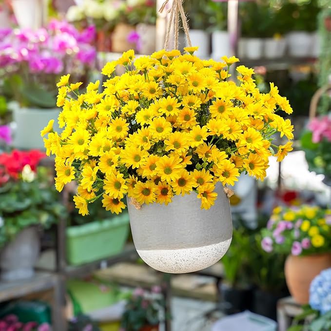 16 Bundles Silk Daisy Artificial Flowers for Outdoors UV Resistant Fake Daisies Plastic Plants Flower for Home Outside Front Door Porch Garden Patio Planters Decoration (Yellow)