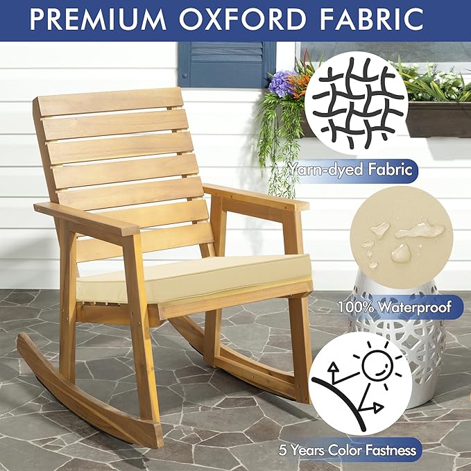 Outdoor Chair Cushions 24 x 24 Inch Water Resistant Patio Chair Cushions with Tie 3 Year Color Fastness Thick Outdoor Seat Cushion for Garden Lawn Patio Furniture Beige Set of 2