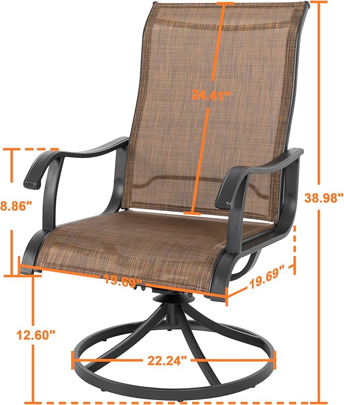 NUU GARDEN Patio Swivel Chair Set of 2, Outdoor Swivel Rocker Dining Chairs with All-Weather Textilene High Back and Metal Frame for Backyard Deck Lawn Garden, Brown