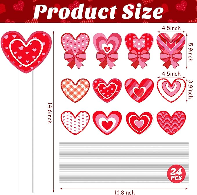 Iceyyyy 12 Pcs Valentine’s Day Heart Shape Planter Stakes-14.6 Inch Heart Decorative Graden Yard Stakes-Valentines Plant Yard Signs for Home Anniversary Party Outdoor Lawn Decor