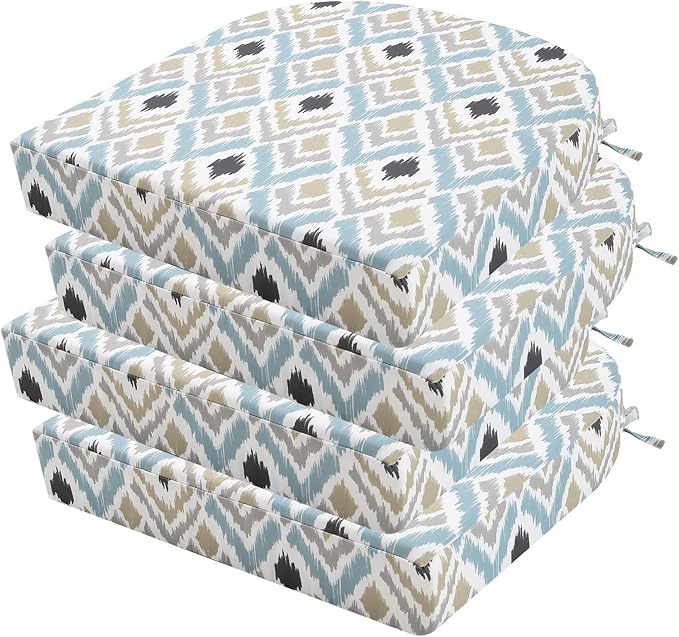 idee-home Outdoor Chair Cushions Set of 4, Thick 19" x 19" x 3" Outdoor Seat Cushions Patio Furniture Waterproof with Ties, Dining Pads