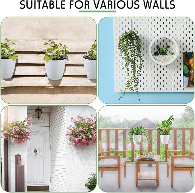 Dandat 20 Pack 4.3 Inch Wall Planter Self Watering Plastic Wall Pot Self Watering Planters Wall Mounted Herb Planter Indoor Flower Pots with Absorbent Cotton Ropes and Hooks for Garden Herbs Plants