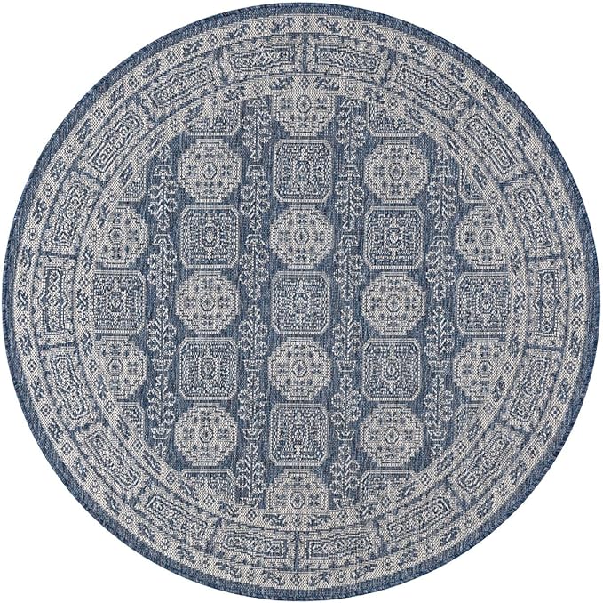 Keen Home Design Terrace Outdoor Area Rug - 63" Round Washable Indoor/Outdoor Rug for Patio, Kitchen, Balcony, Beach, Garden, Deck and Porch, Size: 5'3" Round, Trend Navy