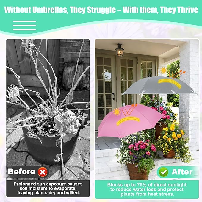 Plant Umbrellas for Outdoor Plants, 24" Garden Plant Umbrella Sun Shade Cover for Potted Plants, Garden Beds and Flower Pots, Provide Sun Protection to ‌Shield Plants from UV Rays Block Blazing Sun