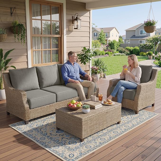 Belord Luxury 6" Thick Outdoor Cushion 5 Set - 24 x24 Inch 28D Sponge Filling Fade-Resistant Chair Cushion, Spill Proof Removable Patio Furniture Replacement Cushion for Sofa Bench Swing - Grey