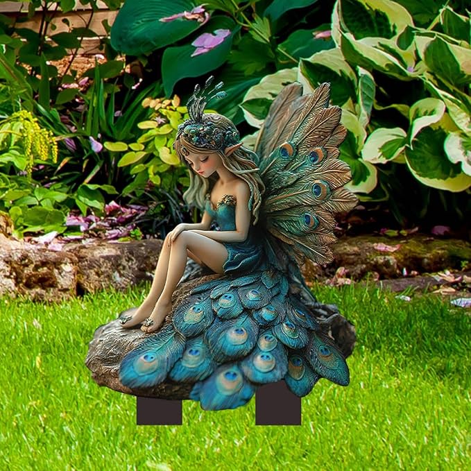 JOYO 11.8'' Bohemian Fairy Flower Pot Decoration, 2D Acrylic Ground Plug, Fairy Garden Planter Accessory, Angel Garden Stake for Outdoor Garden Decor