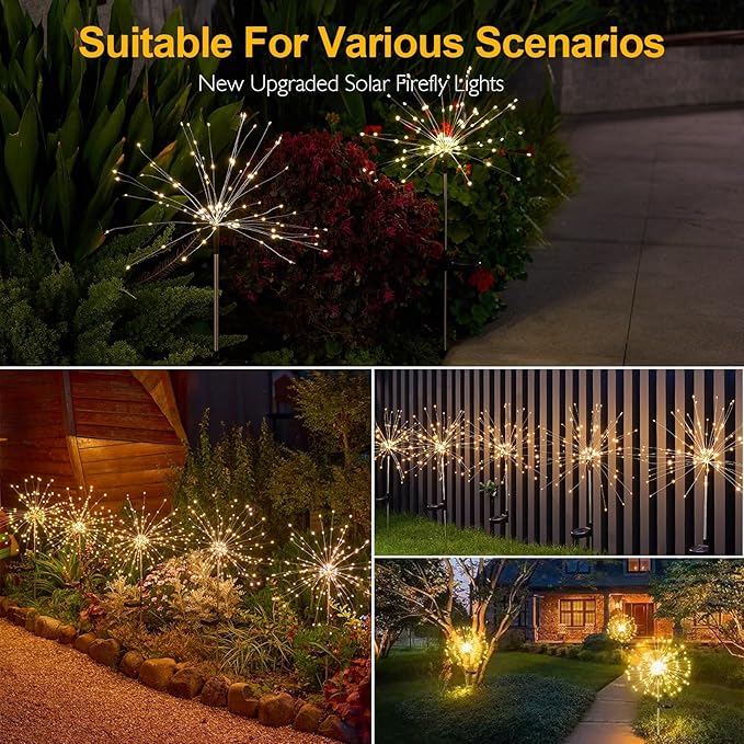 SUNNEST Solar Lights Outdoor, 150 LEDs with 8 Modes Solar Garden Lights for Christmas Outside Fairy Firework Decorative,Solar Powered for Yard Pathway Flowerbed Planter Balcony Patio Decor(2 Packs)
