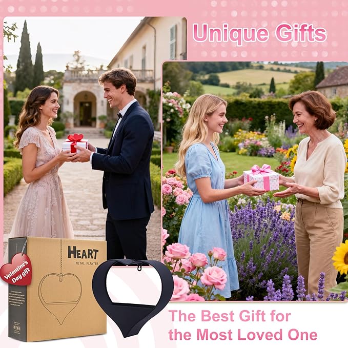 Metal Plant Hangers Indoor and Outdoor: Valentines Day Gifts for Her Wife Women Mom Garden Lovers Birthday - Heart Shape Hanging Planters for Window Wall Living Room Office Decor(Black)