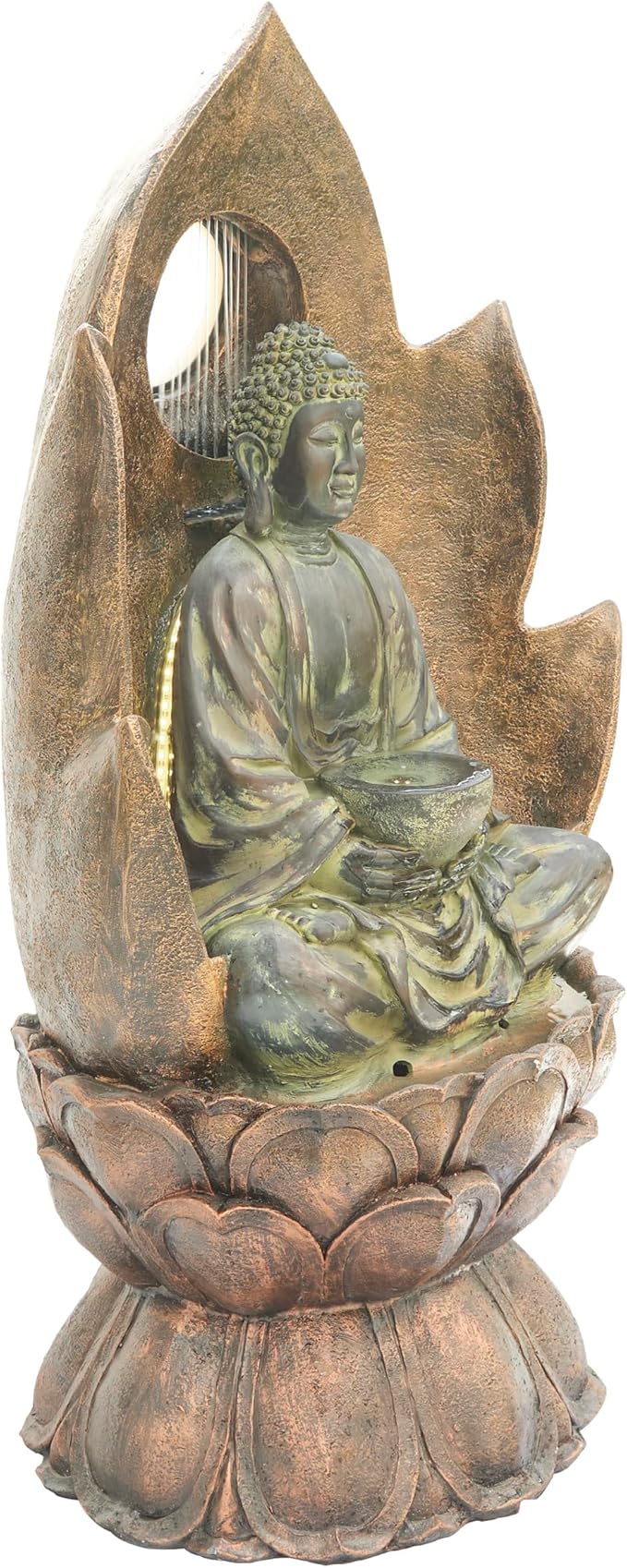 Alpine Corporation 59" Tall Outdoor Buddha Fountain with LED Lights, Elegant Water Feature for Garden, Patio, Yard & Outdoor Spaces, Realistic Stone Look, Calming Waterfall for Relaxation, Brown