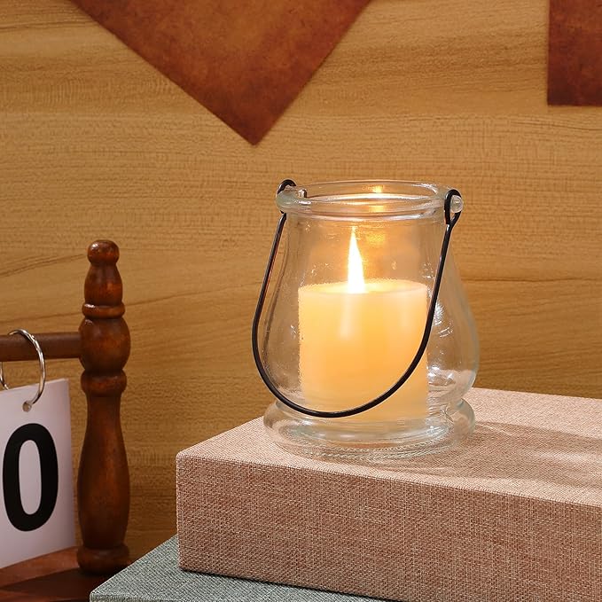 Angoily 4pcs Hanging Glass Candle Holders with Handles Clear Glass Vase Hydroponic Planters Home Decorative Candlesticks