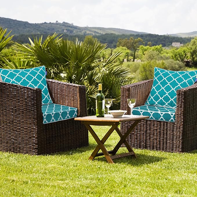 Deep Seat Cushions, Outdoor Cushions, Patio Furniture Cushions, Deep Seat & Back Cushion Patio Cushions for Backyard Couch Sofa Fade Resistant (22x24x4 inches 3 Sets, Aqua Plaid)