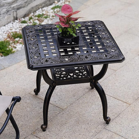 C/G Outdoor Side Tables,Cast Aluminum Patio End Tables,Anti-Rust Coffee Table for Garden Patio Lawn (Square-end Tables, Copper)
