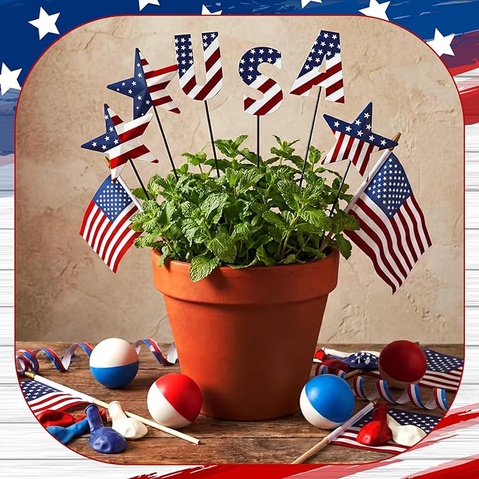 Pickmesh 6 Pcs 12" H Patriotic Metal Yard Sign Patriotic Garden Stake 250th Anniversary Star USA Flag American Yard Sign for Memorial Day Outdoor Decor 4th of July Independence Day Decoration