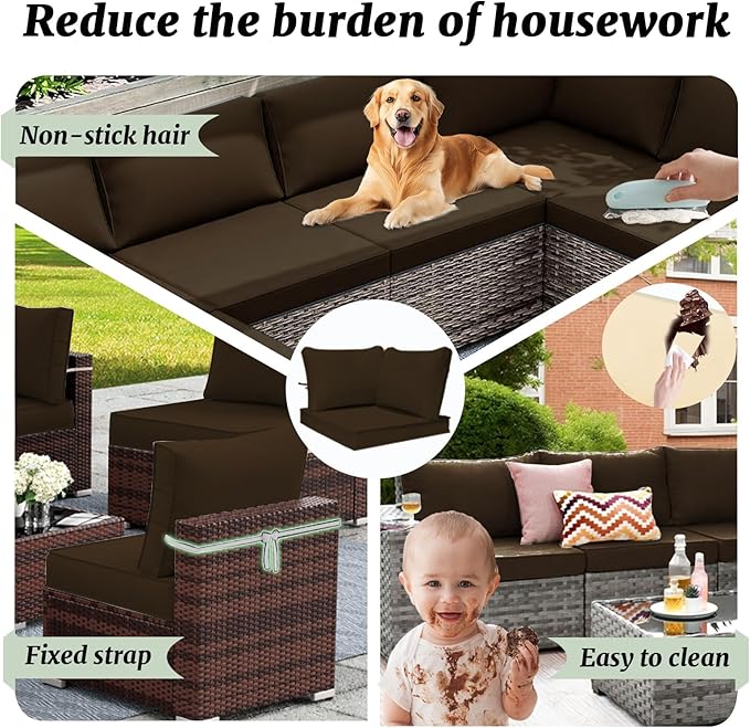 Outdoor Sectional Cushions Replacement Set, 26x26in Patio Furniture Cushions, 14 Pieces Waterproof Outdoor Couch Cushion for 6 Seat Wicker Conversation (Coffee)