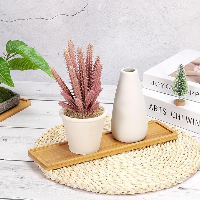 PATIKIL Bamboo Wood Saucer, 6.5x3 Inch Oval Mini Plant Tray Bonsai Plants Saucer Succulent Pot for Home Balcony Patio