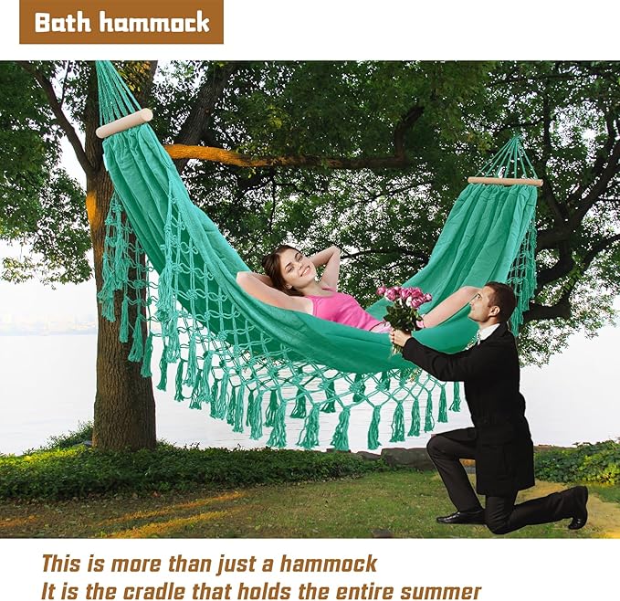 Beautiful Boho Style Hammock,Bohemian Outdoor Portable 1 Person Hammock,for Suitable for Patio, Beach, Garden,Wedding Decor (Green)