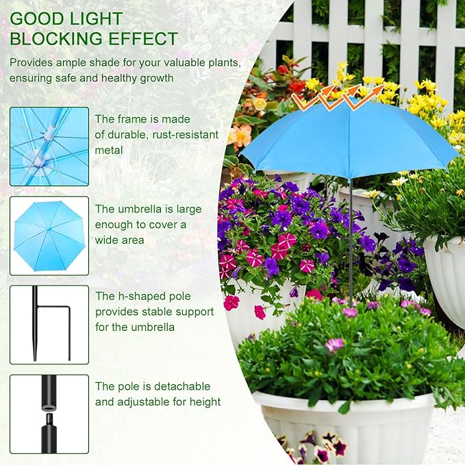 Plant Umbrella Shade for Potted Plants, 3Pcs Flower Umbrella for Plants, Garden Shade Cover, Portable Sun Shade for Plants - Ideal for Outdoor Potted Plants and Hydrangeas (Pink + Bule + Green)